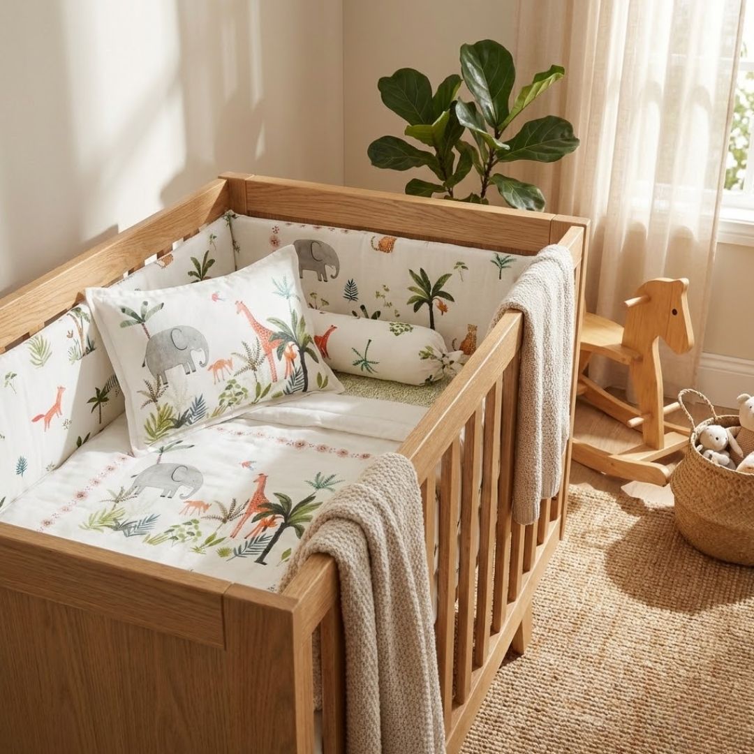 Animal Kingdom Muslin Cot Bedding Set with quilt